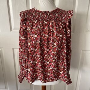 Knox Rose Womens Top Medium Cottage Core Boho Floral Ruffle Hippie Shirred Pink